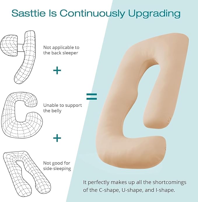 Cooling Pregnancy Pillows for Sleeping, 65'' Full Body Pillow, Beige | Sasttie Maternity Pillow, OEKO-TEX, Down Alternative, Removable Cover, Pregnant Women Must Haves, Maternity Essential