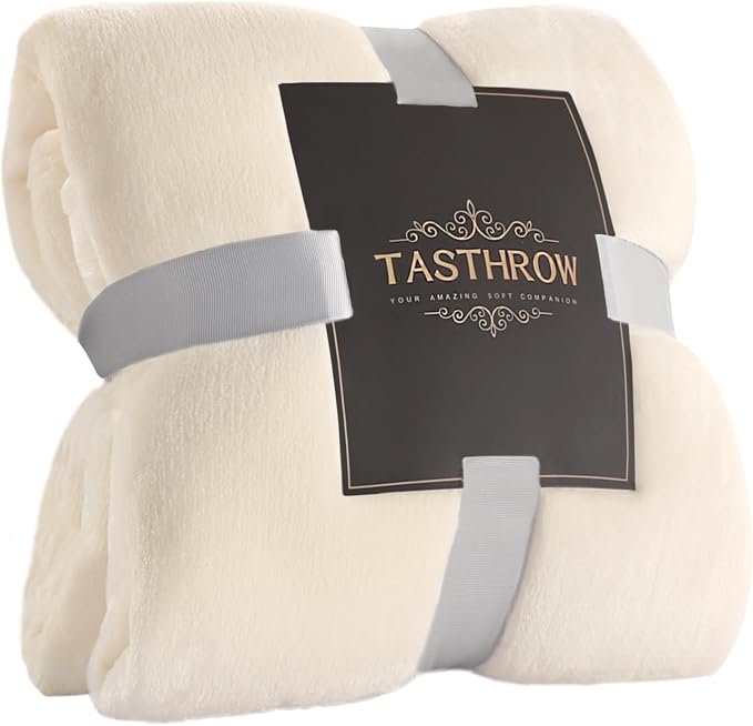 TASTHROW Large Flannel Fleece Throw Blanket, 50×70 Inch | Cozy Lightweight Thick Blanket - All Seasons Suitable for Women, Men and Kids (Two Pack, Creamwhite)