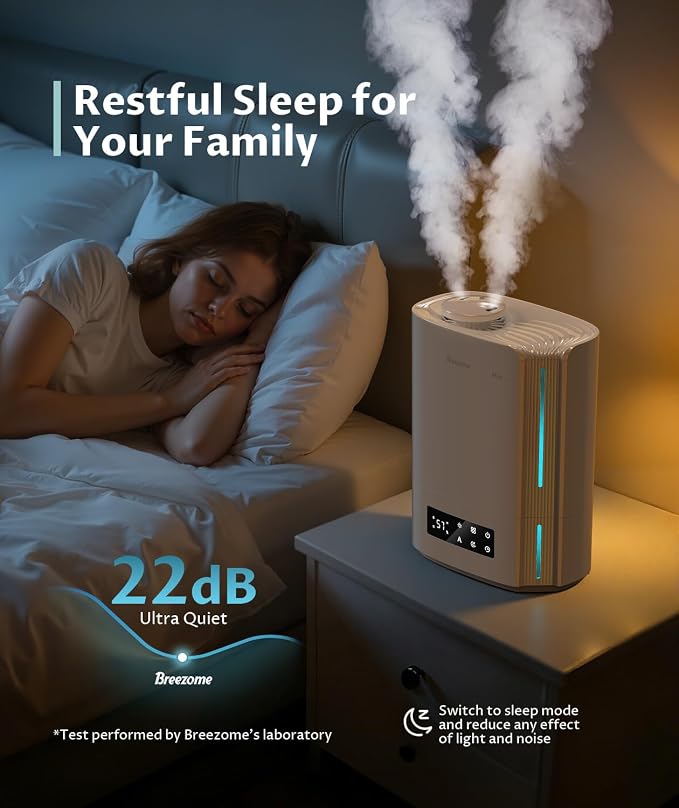 BREEZOME 6L Humidifier for Bedroom Large Room Smart Humidistat Control | 60H Runtime,25dB Quiet, Essential Oil Diffuser, Top Fill Ultrasonic Cool Mist Humidifiers for Baby, Plants, Nursery