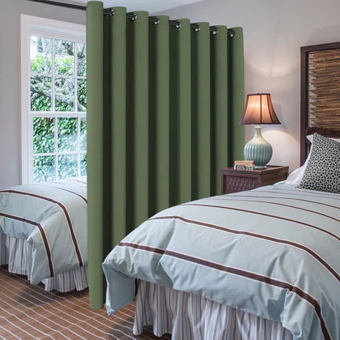H.VERSAILTEX Blackout Patio Curtains 100 x 84 Inches for Sliding Door Extral Wide Blackout Curtain Panels Thermal Insulated Room Divider - Grommet Top, 7' Tall by 8.5' Wide - Bronze Green