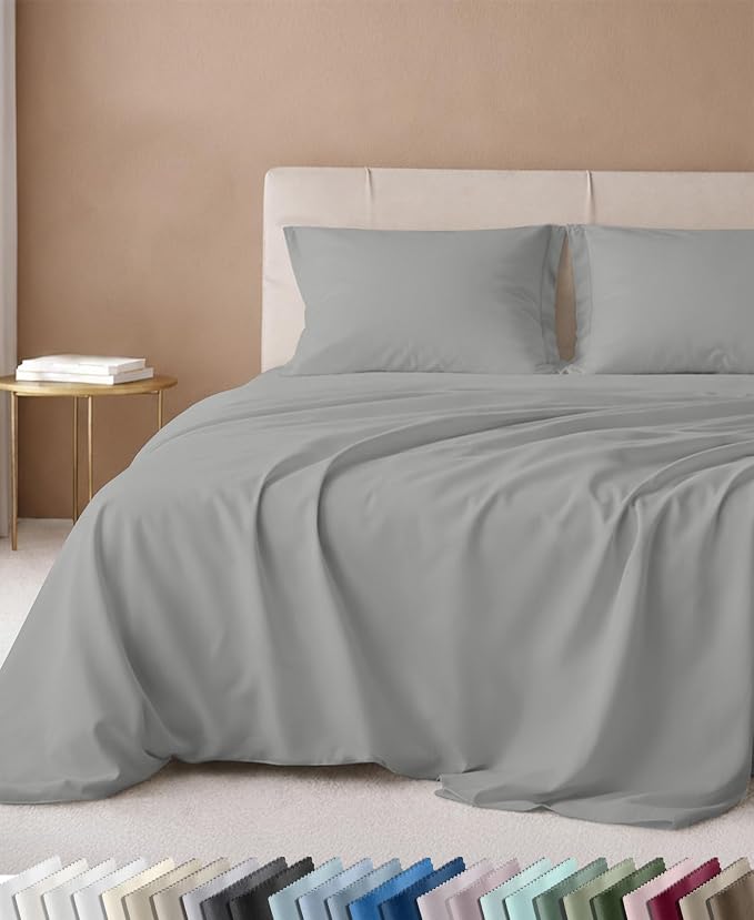 California Design Den Luxury 600 Thread Count Full Sheet Set, Light Grey | 100% Cotton Sateen Backed by Good Housekeeping Seal, Soft & Smooth, 16" Deep Pocket, All-Around Elastic, Durable, Easy Care