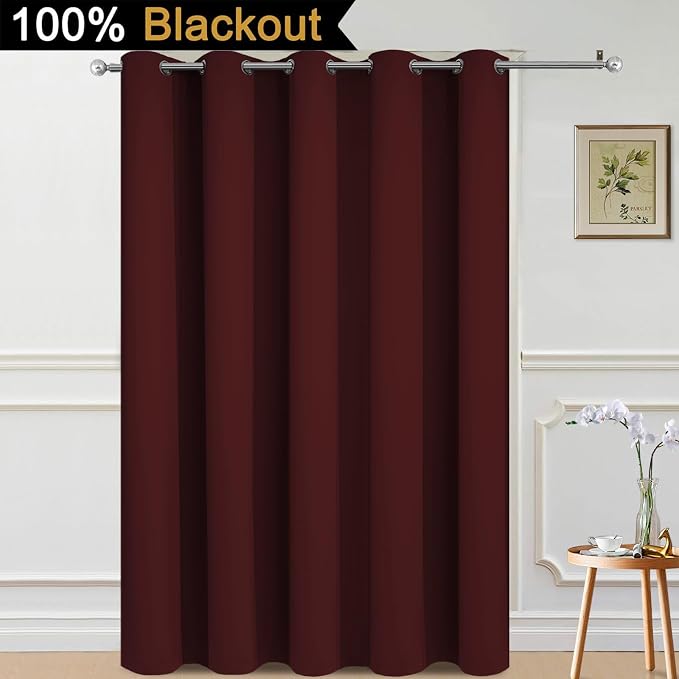 Yakamok Burgundy Red Blackout Patio Door Curtain Panels W70 x L84,1 Panel | Noise Reducing Barrier Panel for Sliding Glass Door, 2 Thick Layers Heat Full Light Blocking Patio Door Drapery