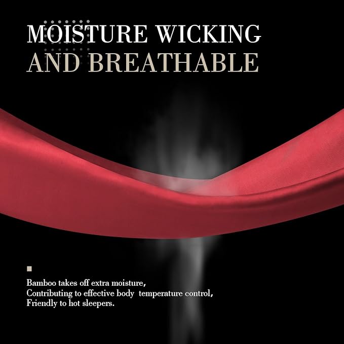 WishSmile Cooling King Pillowcases Set of 2 Breathable Cool Silky Soft Rayon Derived from Bamboo Fabric, Moisture Wicking for Hot Sleepers, Hair and Skin Friendly, Red, 2 Pack, 20x36IN