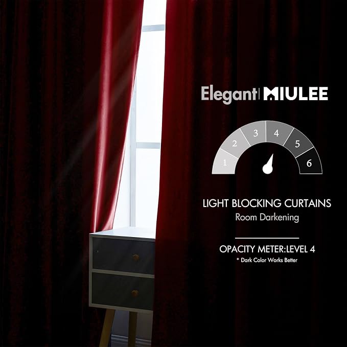 MIULEE Velvet Curtains 52x84 inches 2 Panels Red Blackout Curtains | Luxury, Christmas Decor, Bedroom Living Room, Thermal Insulated, Super Soft Window Drapes, Rod Pocket & Back Tab