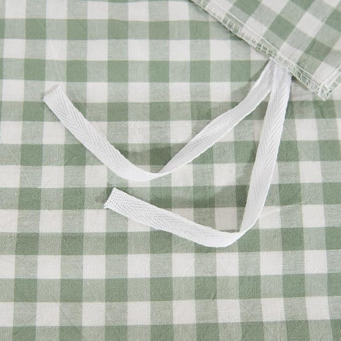 NEXHOME PRO Green Gingham Duvet Cover King, 100% Washed Cotton Like Linen Feel Organic Natural Bedding Set 3 Piece Sage Vintage Plaid Checkered Comforter Cover Set (No Comforter) 10490