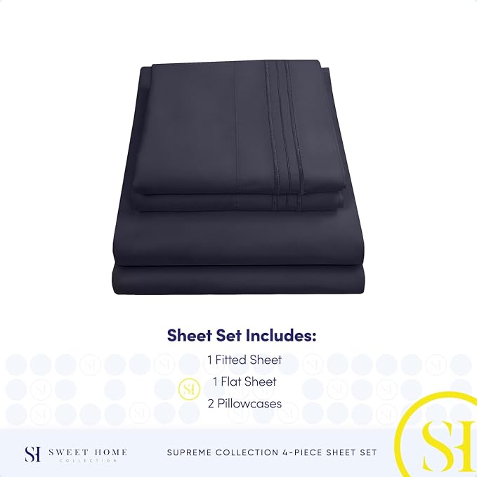 Full Size Sheet Sets - Breathable Luxury Sheets with Full Elastic & Secure Corner Straps Built In - 1800 Supreme Collection Extra Soft Deep Pocket Bedding Set, Sheet Set, Full, Navy