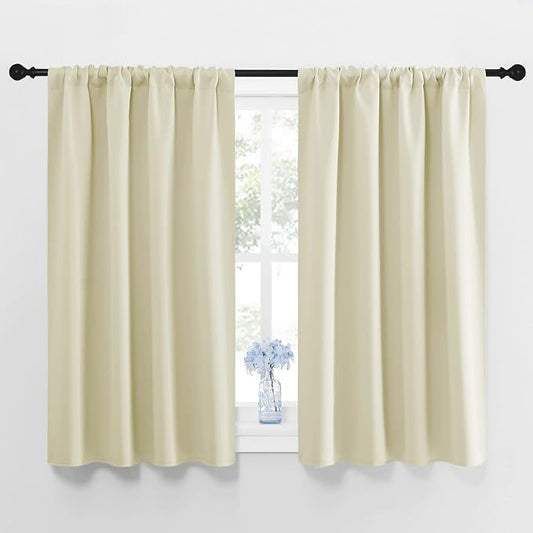 NICETOWN Beige Blackout Curtains for Bedroom 42" Wide x 48" Long 2 Panels | Home Decorations Thermal Insulated Solid Rod Pocket Blackout Drapes for Cafe Kitchen, Light Blocking Room Darkening Decor