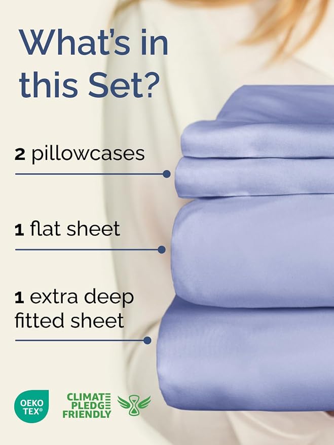 Extra Deep Cal King Sheet Set - 4 Piece Breathable & Cooling - Lavender | Easily Fits 18 to 24 inch Mattress, Ultra Soft, Wrinkle & Fade Free with Extra Deep Pockets, Comfy Hotel Luxury Bedding