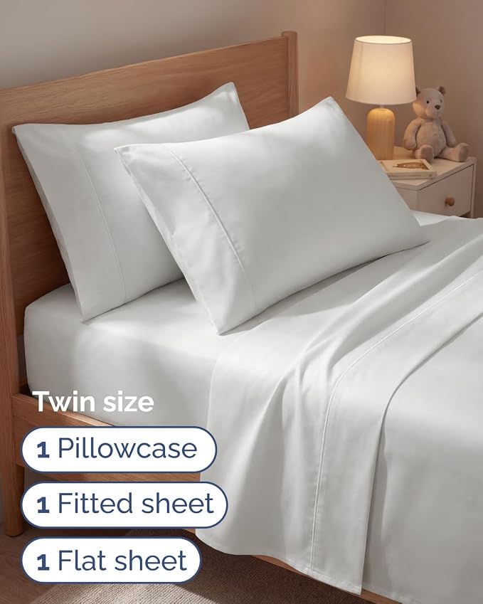Twin 4 Piece Bed Sheet Set - Breathable & Cooling Sheets - Antique White | Ultra Soft Hotel Luxury Bedding Set with 8-16 Inch Deep Pockets, 1 Flat & 1 Fitted Sheet & 2 Pillowcases, Wrinkle & Fade Free