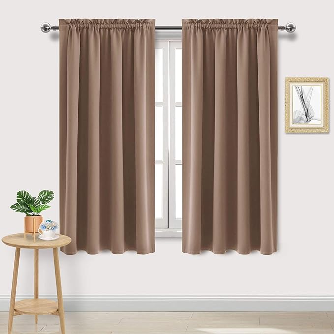 DWCN Blackout Curtains for Bedroom Living Room 52 x 63 Inch Long Khaki | 2 Panels Set, Room Darkening, Thermal Insulated, Light Blocking, Rod Pocket Drapes, Noise Reducing Window Treatments