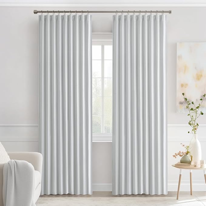 MIULEE Greyish White Back Tab Blackout Curtains 52x84 Inch Length 2 Panels | Rod Pocket Pinch Pleated, Thermal Insulated, Room Darkening, Light Blocking, Privacy Curtains for Living Room Bedroom