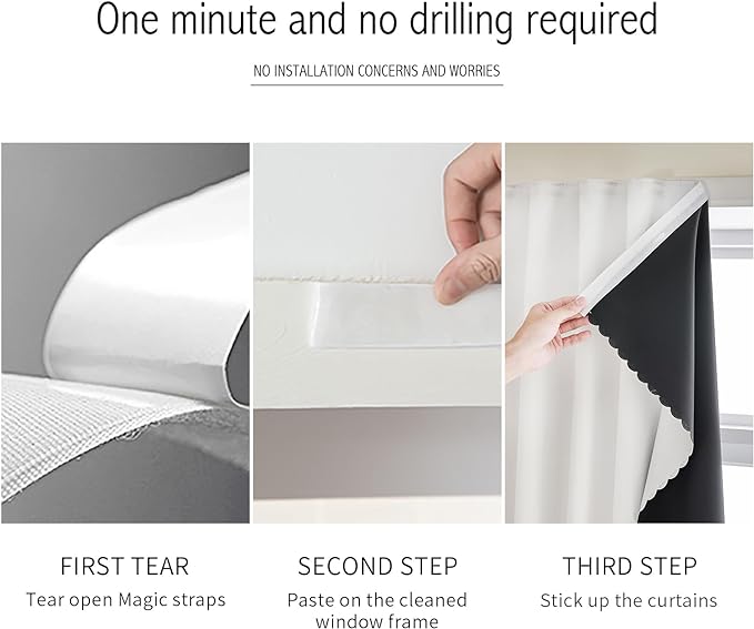 AJAZZ 100% Blackout Self Adhesive Curtains Small Window Short Temporary Black Out Curtains Easy to Install Used for Bedroom Kitchen Window Cover (White, 35" W x 54" L 1 Panel)