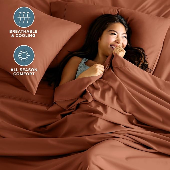 Bare Home Queen Sheet Set - 1800 Ultra-Soft (Queen, Terracotta) | Deep Pockets 6 to 15 Inches, Breathable, Hypoallergenic, Hotel Luxury, Easy Fit, Soft, All-Season