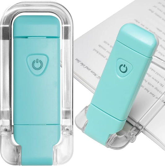 EGWASER Book Reading Light, Portable USB Rechargeable LED Clip on Book Lights for Reading in Bed, 3 Brightness Adjustable Dimmable Bookmark Light for Eye-Protection, Reading Lamp (Blue)
