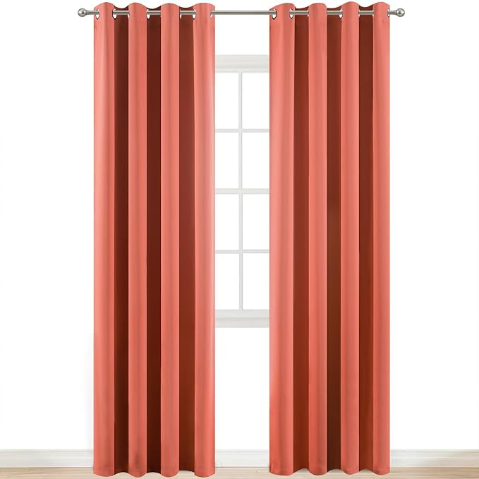 Yakamok Room Darkening Curtains 52x84 inch Length Coral Orange-Living Room | 2 panels,grommet blackout window treatment,thermal insulated,light blocking drapes,privacy protection,bedroom dining room
