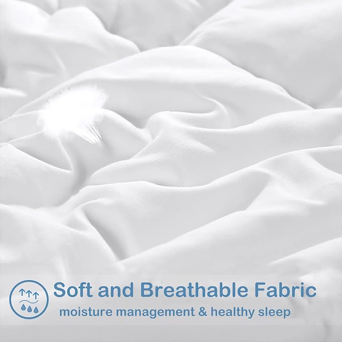 EASELAND Full Size Down Alternative Comforter, White, 82x86 Inches | Quilted Duvet Insert for All Seasons, Soft Lightweight Bedding with Corner Tabs, Breathable Machine Washable Hotel Quality