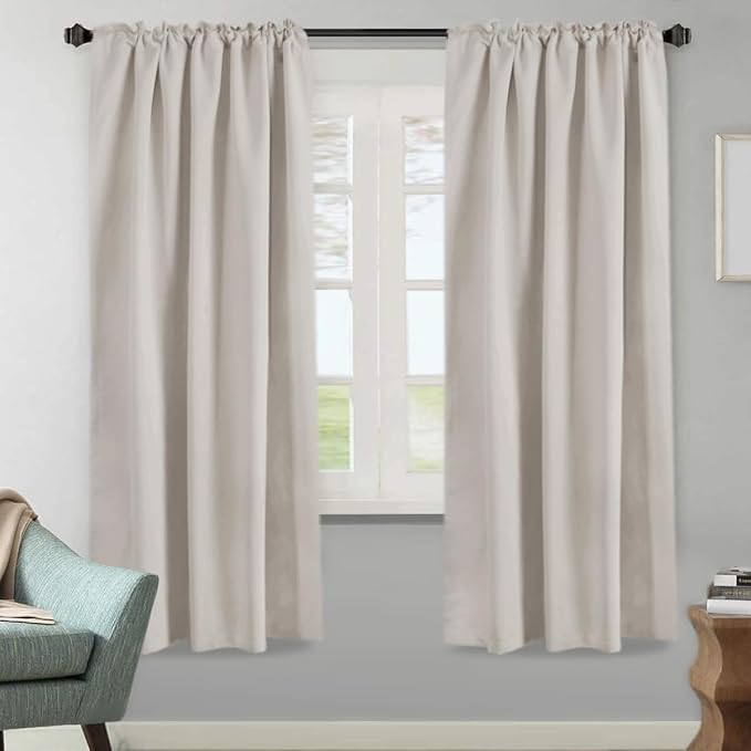 H.VERSAILTEX Blackout Curtains Thermal Insulated Window Treatment Panels Room Darkening Blackout Drapes for Living Room Back Tab/Rod Pocket Bedroom Draperies, 52 x 72 Inch, Stone, 2 Panels