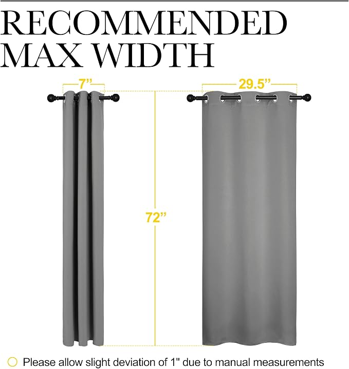 NICETOWN Silver Grey Blackout Curtain Panels, 2 Panels, W34 x L72-inch | Thermal Insulated Grommet Top Blackout Draperies and Drapes for Bedroom Basement