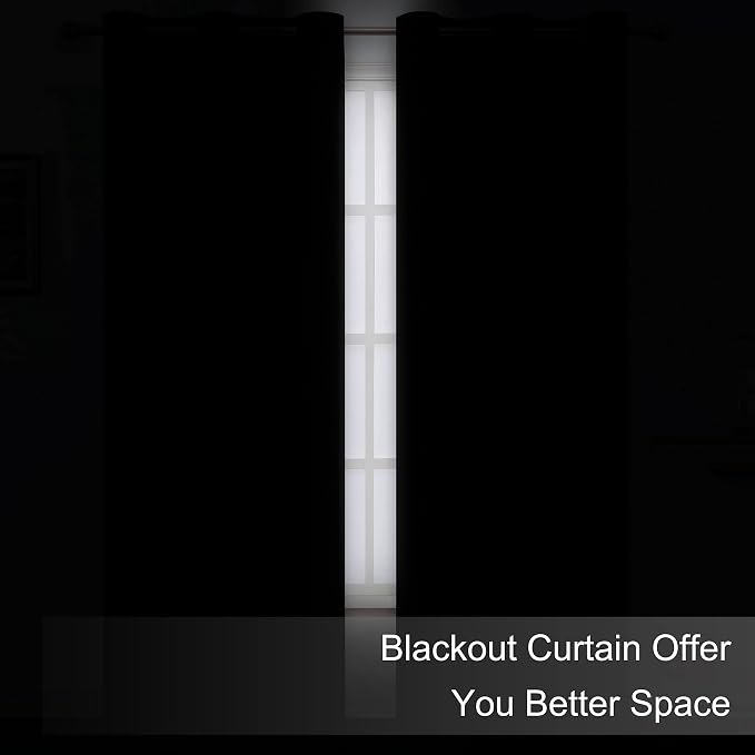 Blackout Curtains 66 x 95 inch/Black Curtains Set of 2 Panels/Thermal Insulated Room Darkening Bedroom Curtains