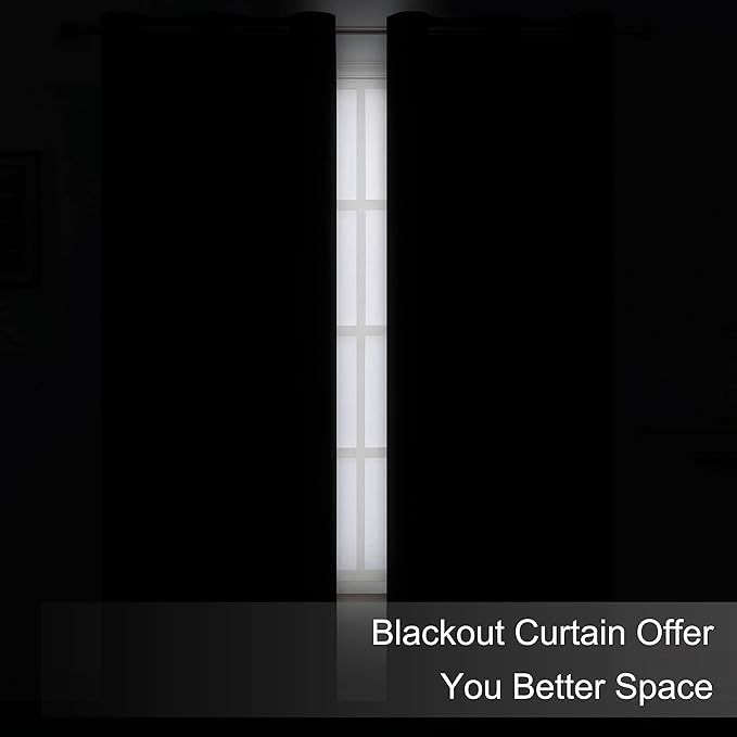 Blackout Curtains 66 x 84 inch/Black Curtains Set of 2 Panels/Thermal Insulated Room Darkening Bedroom Curtains