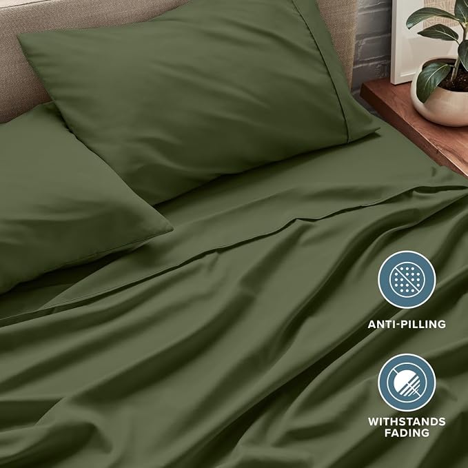 Bare Home Cal King Sheet Set - 1800 Ultra-Soft (California King, Cypress) | Deep Pockets 6 to 15 Inches, Breathable, Hypoallergenic, Hotel Luxury, Easy Fit, Soft, All-Season