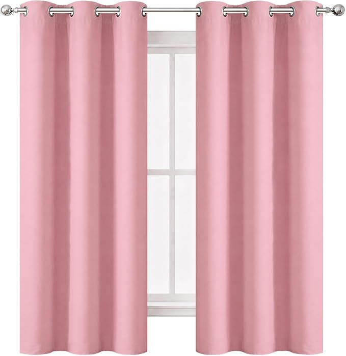 Pink Thermal Blackout Curtains/42 x 72 Inch/Set of 2 Panels Room Darkening Curtains for Bedroom
