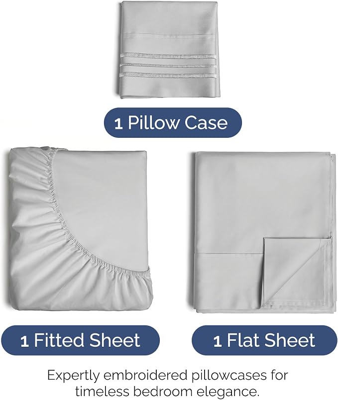 Twin Size 3 Piece Sheet Set - Ultra Soft & Cooling Bed Sheets - Soft Grey | Fits 8 Inch to 16 inch Mattress, Wrinkle Free & Fade Resistant with Deep Pockets, Breathable, Comfy Hotel Luxury Bedding