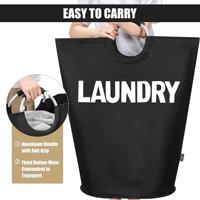 DOKEHOM 160L XX-Large Laundry Basket (7 Colors), Collapsible Laundry Bag, Foldable Laundry Hamper, Folding Washing Bin (Black, XXL) | Freestanding tall washing bin & foldable laundry bag. Extra large clothes storage basket with durable sturdy handles