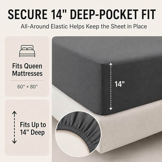 Queen Comforter Set Dark Grey - 7 Pieces Bed in a Bag | OEKO-TEX Certified, All-Season, Bedroom, Guest Room, Down-Alternative Comforter + Flat & Fitted Sheets + 4 Pillowcases