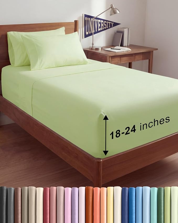 Extra Deep Twin XL Sheet Set - 4 Piece College Dorm Room - Light Sage | College Dorm Room Essentials, Easy & Secure Fit, Ultra-Soft, Wrinkle & Fade Free, Comfy Sheets Set with Extra Deep Pockets