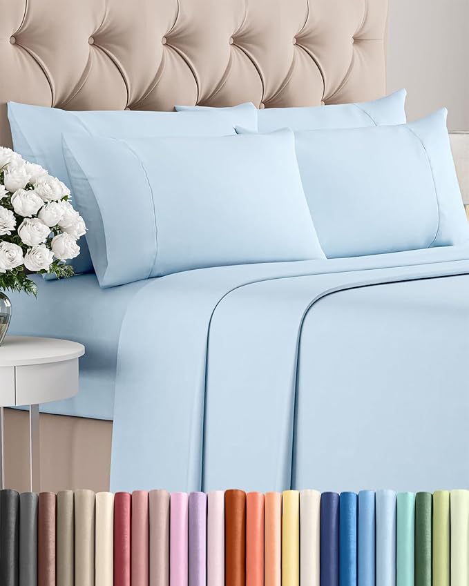 Cal King 6 Piece Bed Sheet Set - Breathable & Cooling Sheets - Baby Blue | Ultra-Soft Hotel Luxury Bedding Set with 8-16 Inch Deep Pockets, 1 Flat & 1 Fitted Sheet & 4 Pillowcases, Wrinkle & Fade Free