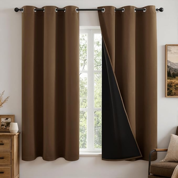 MIULEE Brown 100% Blackout Curtains for Bedroom 40x54 Inch 2 Panels Set | 2 Thick Layers Thermal Insulated Short Curtains with Black Liner, Noise Reducing Grommet, Drapes for Living Room