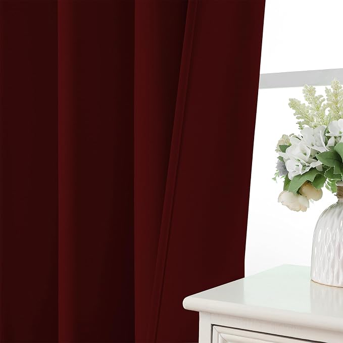 CUCRAF Burgundy Red Blackout Curtains 84 inch Length 2 Panels Set, Rod Pocket Room Darkening Drapes for Bedroom Living Room, Insulated Thermal Light Blocking Window Curtain (W52 x L84 Inch)