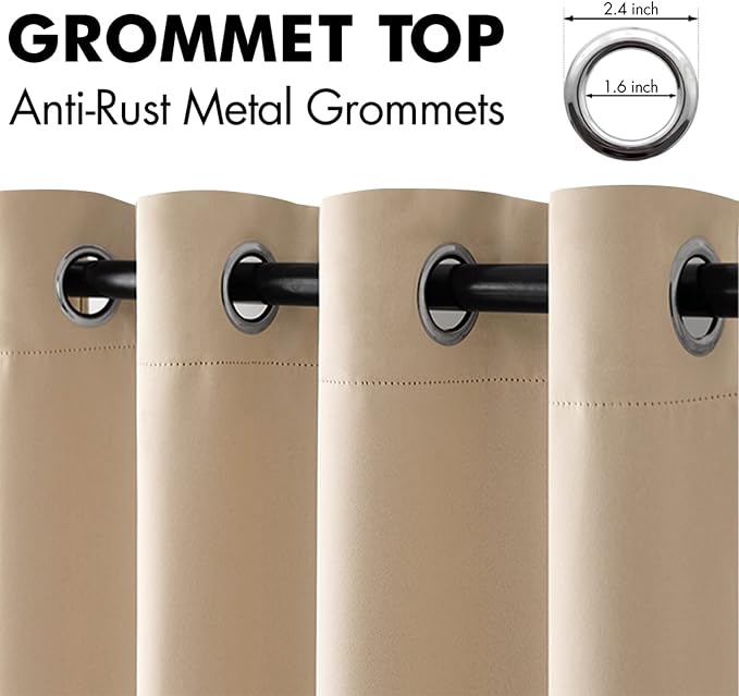 MIULEE Beige Blackout Bedroom Curtains Drapes 84 Inch Long 52"x84" | Grommet Top, Room Darkening Window Drapes, Privacy Protection, Thermal Insulated, Heat Blocking, Light Blocking