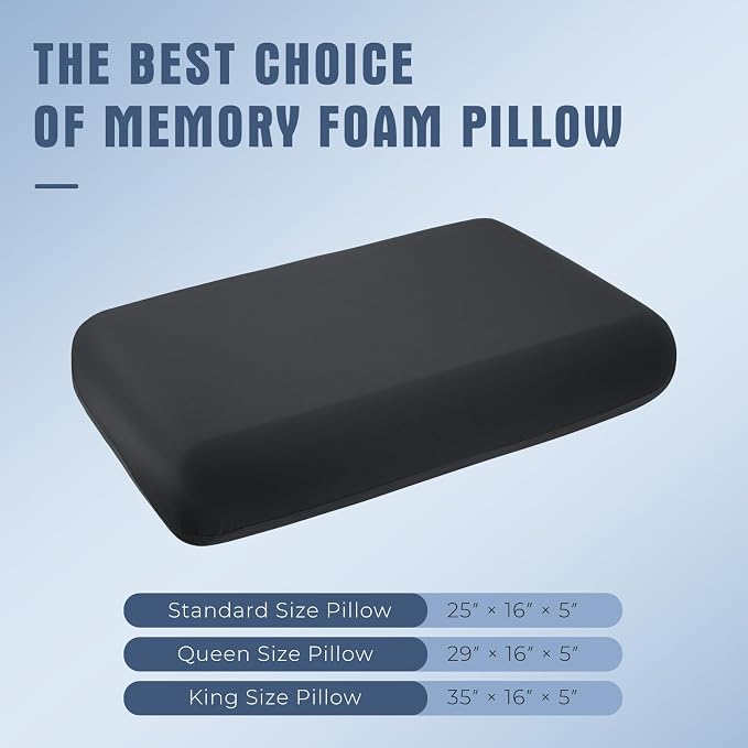 Black Memory Foam Pillows 2 Pack, Standard Size Slow Rebound Cooling Bed Pillows, Medium Firm Support with Removable Washable Cover, Neck & Shoulder Pain Relief, Perfect for Side, Back
