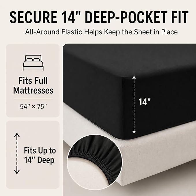 Full Size Comforter Sets Black - 7 Pieces Bed in a Bag | OEKO-TEX Certified, All-Season, Bedroom, Guest Room, Down-Alternative Comforter + Flat & Fitted Sheets + 4 Pillowcases