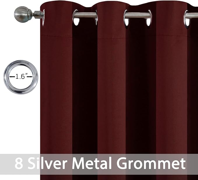 Yakamok Room Darkening Curtains 52x90 inch Length Burgundy Red-Living Room | 2 panels,grommet blackout window treatment,thermal insulated,light blocking drapes,privacy protection,bedroom dining room