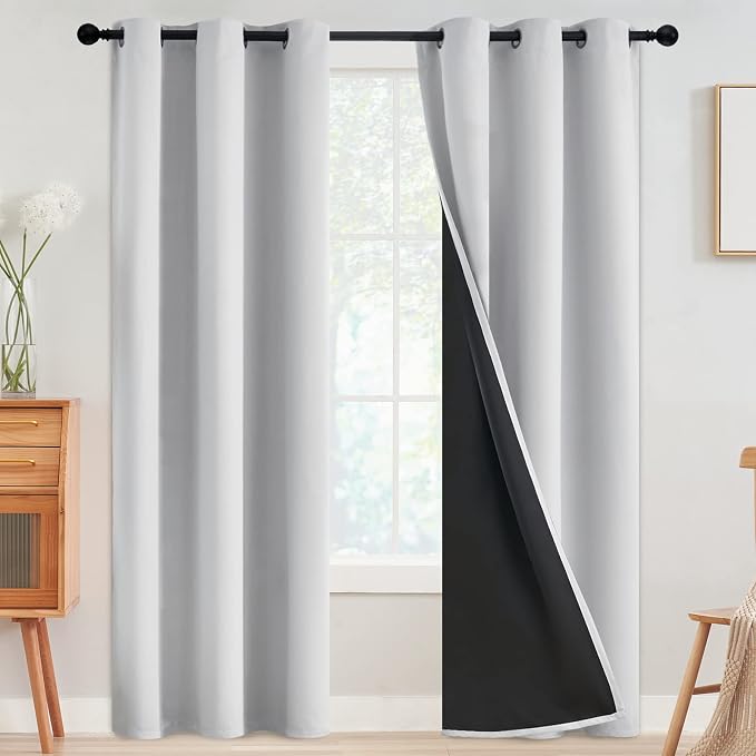 SimpleHome White 100% Blackout Curtains Room Darkening Living Room 84 Inch | Curtains for Bedroom,Thermal Insulated Grommet Window Drapes,Curtains for Living Room with Black Back,42 x 84 Inch,2 Panels