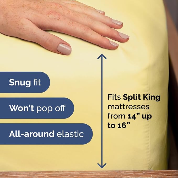 Flex Top Split Head King 4 Piece Sheet Set - Ultra-Soft & Cooling - Yellow | Cooling Bed Sheets Set, Hotel Luxury Bedding for Women & Men with Deep Pockets, Wrinkle Free & Fade Resistant, Oeko-Tex