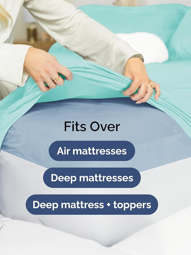Extra Deep Full Fitted Sheet - Single Fitted Sheet Only - Spa Blue | Easily Fits 18 inch to 24 inch Mattress, Soft, Wrinkle Free, Breathable & Comfy, Extra Deep Pockets Hotel Luxury Fitted Sheet