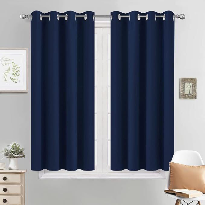 Yakamok Room Darkening Curtains 52x45 inch Length Navy Blue-Living Room | 2 panels,grommet blackout window treatment,thermal insulated,light blocking drapes,privacy protection,bedroom dining room
