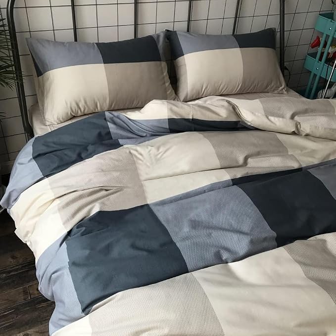Full Comforter Set Fluffy Modern Style Plaid Comforter Set Checkered Pattern Comforter for Boys Men 3 Pieces Bedding Set 1 Geometric Comforter with 2 Pillow Shams All Season Full Size Comforter Set