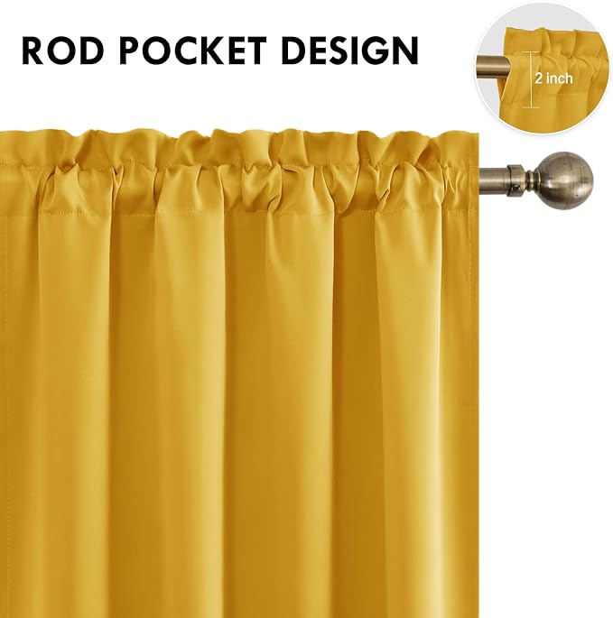 DWCN Blackout Curtains for Bedroom Living Room 52 x 54 Inch Long Yellow | 2 Panels Set, Room Darkening, Thermal Insulated, Light Blocking, Rod Pocket Drapes, Noise Reducing Window Treatments