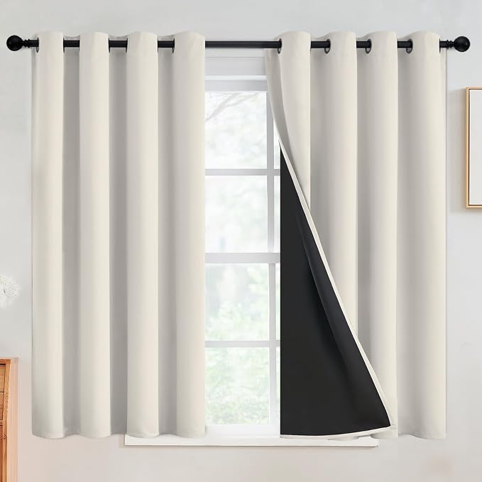 SimpleHome Cream 100% Blackout Curtains Room Darkening Living Room 45 Inch | Curtains for Bedroom,Thermal Insulated Grommet Window Drapes,Curtains for Living Room with Black Back,52 x 45 Inch,2 Panels