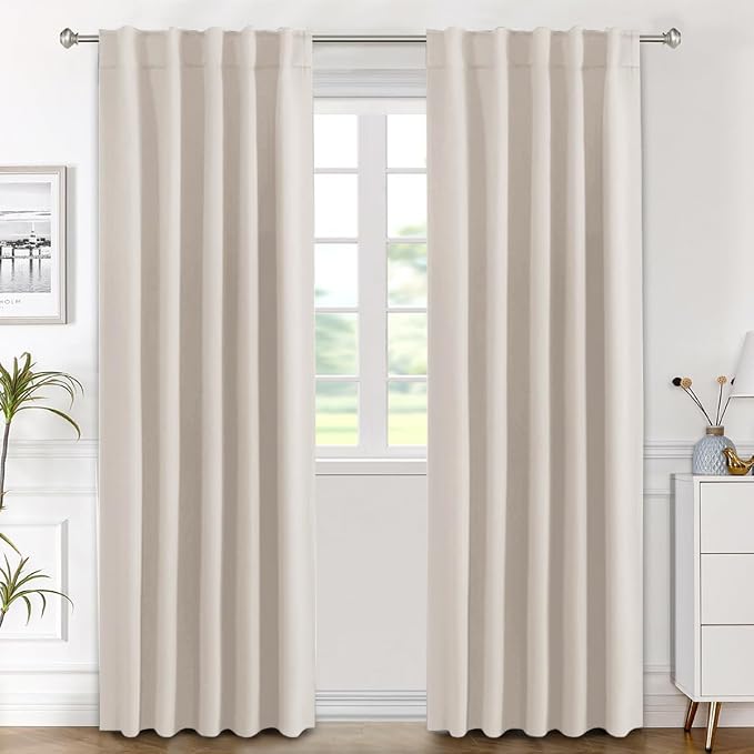 H.VERSAILTEX Blackout Curtains Thermal Insulated Window Treatment Panels Room Darkening Blackout Drapes for Living Room Back Tab/Rod Pocket Bedroom Draperies (2 Panels, Natural, 42 x 84 Inch)