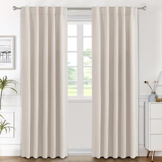 H.VERSAILTEX Blackout Curtains Thermal Insulated Window Treatment Panels Room Darkening Blackout Drapes for Living Room Back Tab/Rod Pocket Bedroom Draperies (2 Panels, Natural, 42 x 84 Inch)