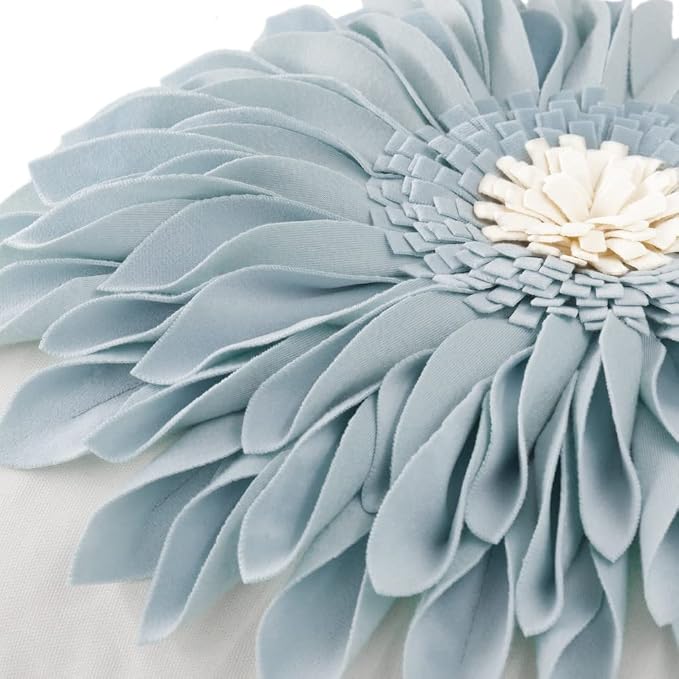 OiseauVoler 3D Sunflower Throw Pillow Covers White and Blue 18x18 Inch | Handmade Aesthetic Floral Pillowcases Decorative Pillow Shams Home Couch Bed Living Room Decor