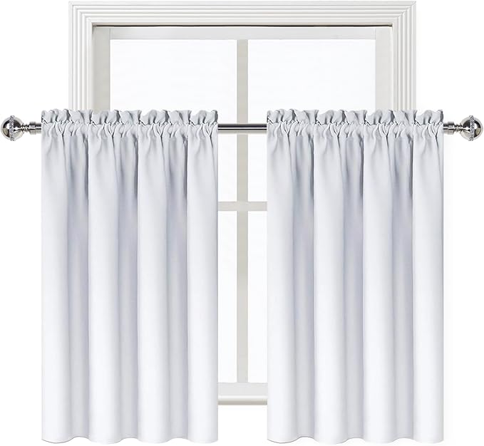 DWCN Short Blackout Curtains 42 x 36 Inch Long for Kitchen RV Bunk 2 Panels | Kitchen Curtains Over Sink, Thermal Insulated, Light Blocking, Rod Pocket Drapes for Small Window, Greyish White