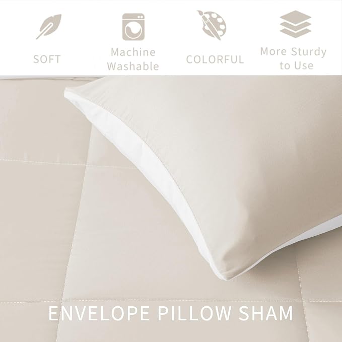 Exclusivo Mezcla Reversible Soft Twin Comforter Set, 2 Pieces | Brich Beige/ White Lightweight Microfiber Down Alternative Comforters, All-Season Bedding with 1 Pillow Sham