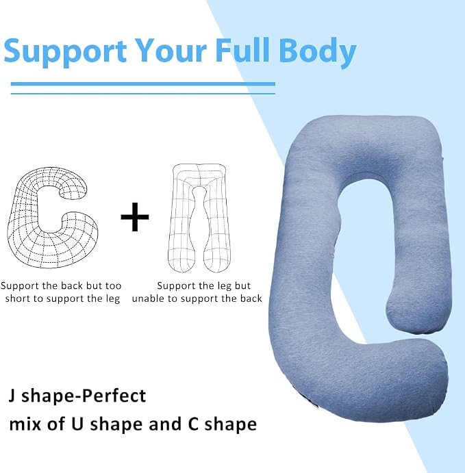 Chilling Home Pregnancy Pillow, U Shaped Pregnancy Pillows for Sleeping Full Body Pillow Maternity Pillow for Pregnant Women 58 inch, Pregnant Women Must Have with Removable Cover, Blue-Jersey
